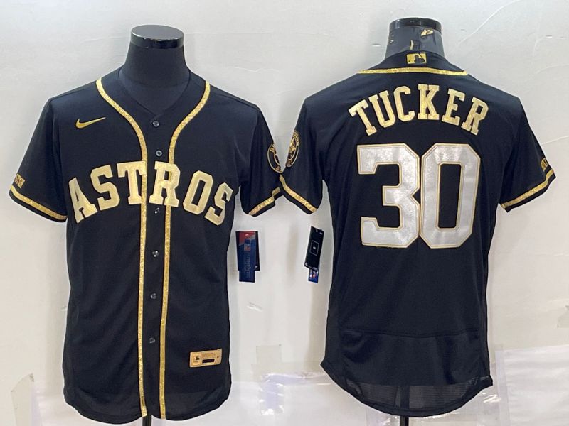 Men Houston Astros #30 Tucker Black Champion Gold Elite Nike 2022 MLB Jersey
